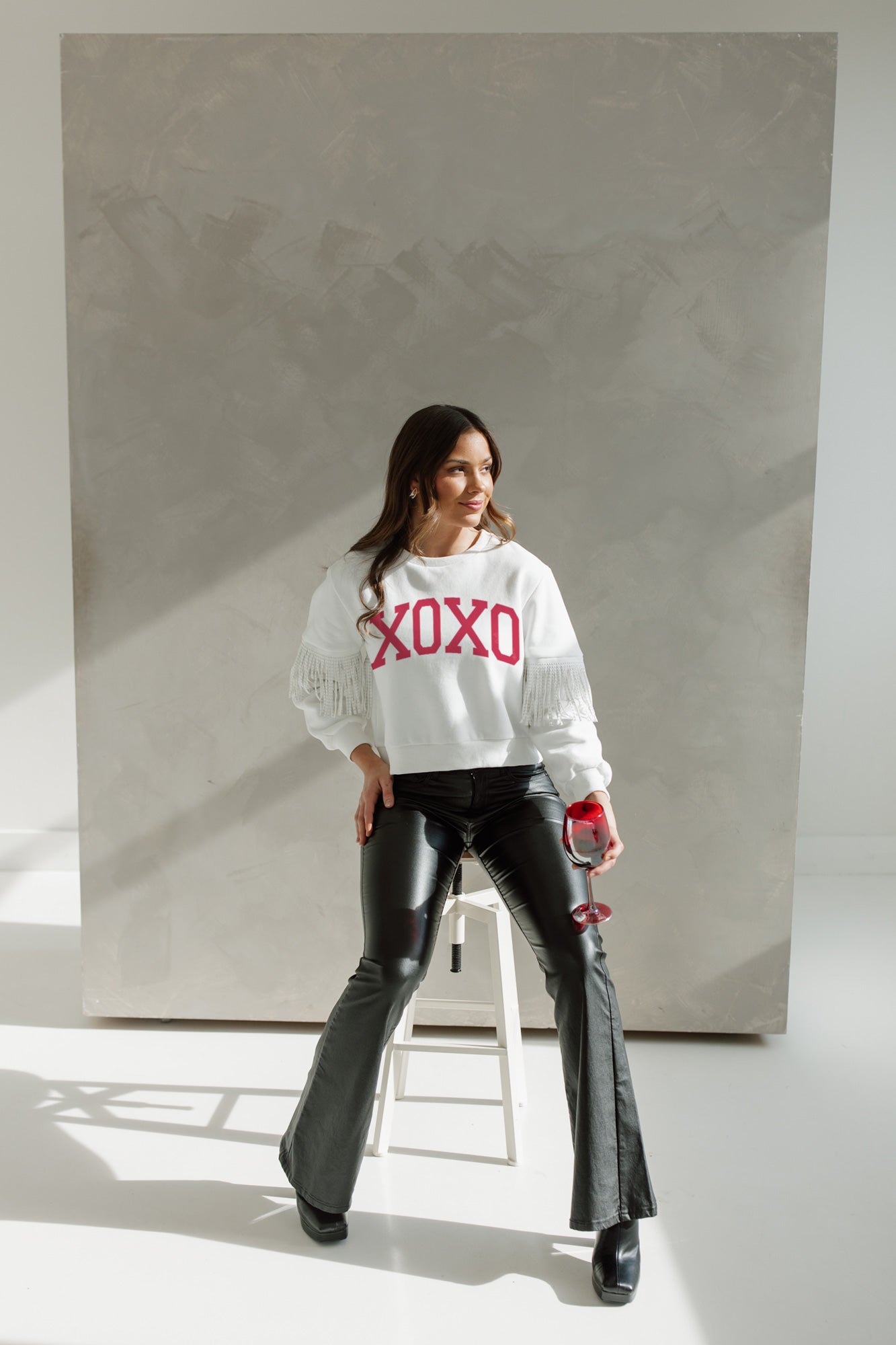 XOXO VARSITY FRINGE SWEATSHIRT
