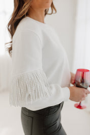 XOXO VARSITY FRINGE SWEATSHIRT