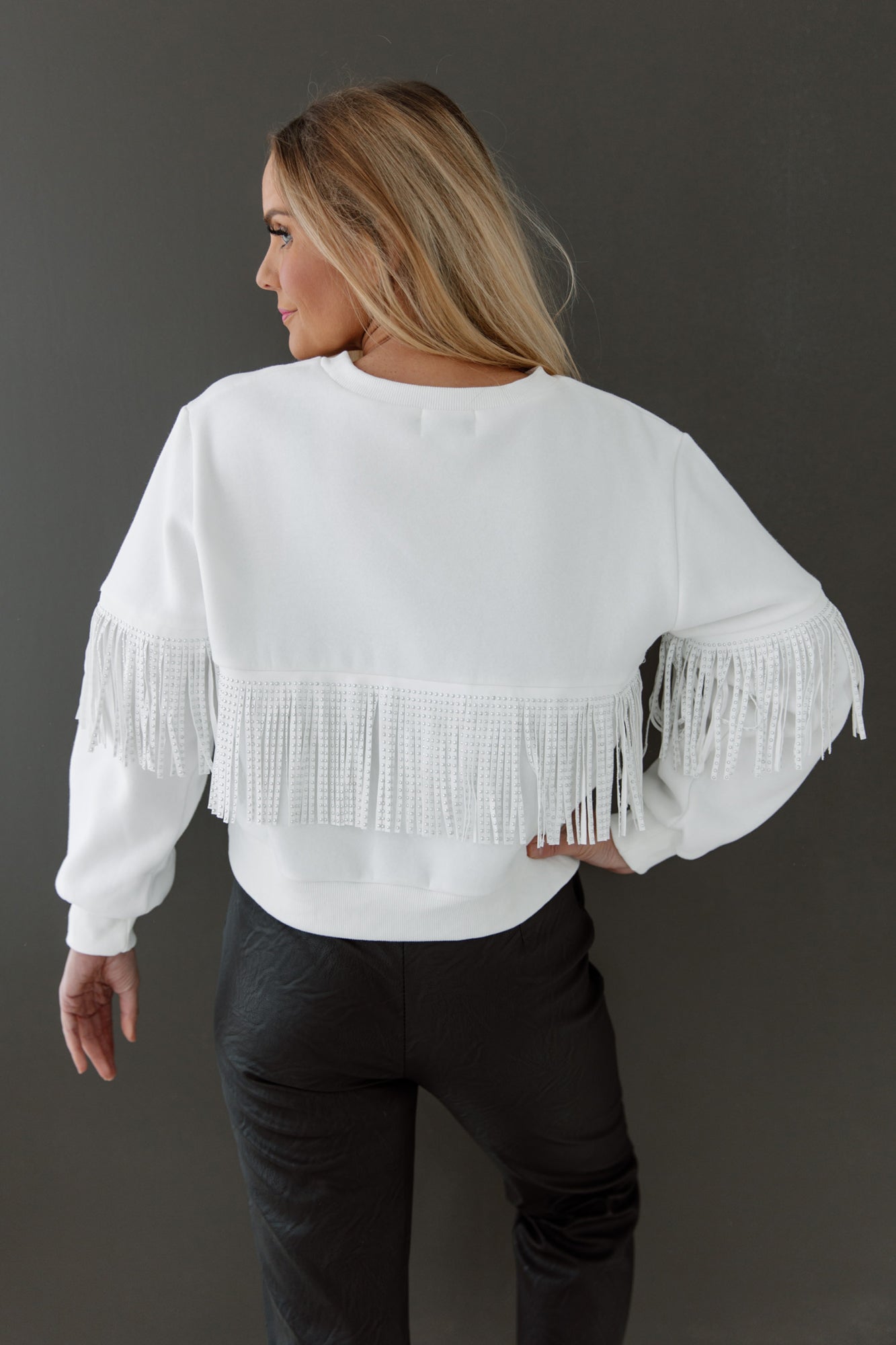 XOXO VARSITY FRINGE SWEATSHIRT