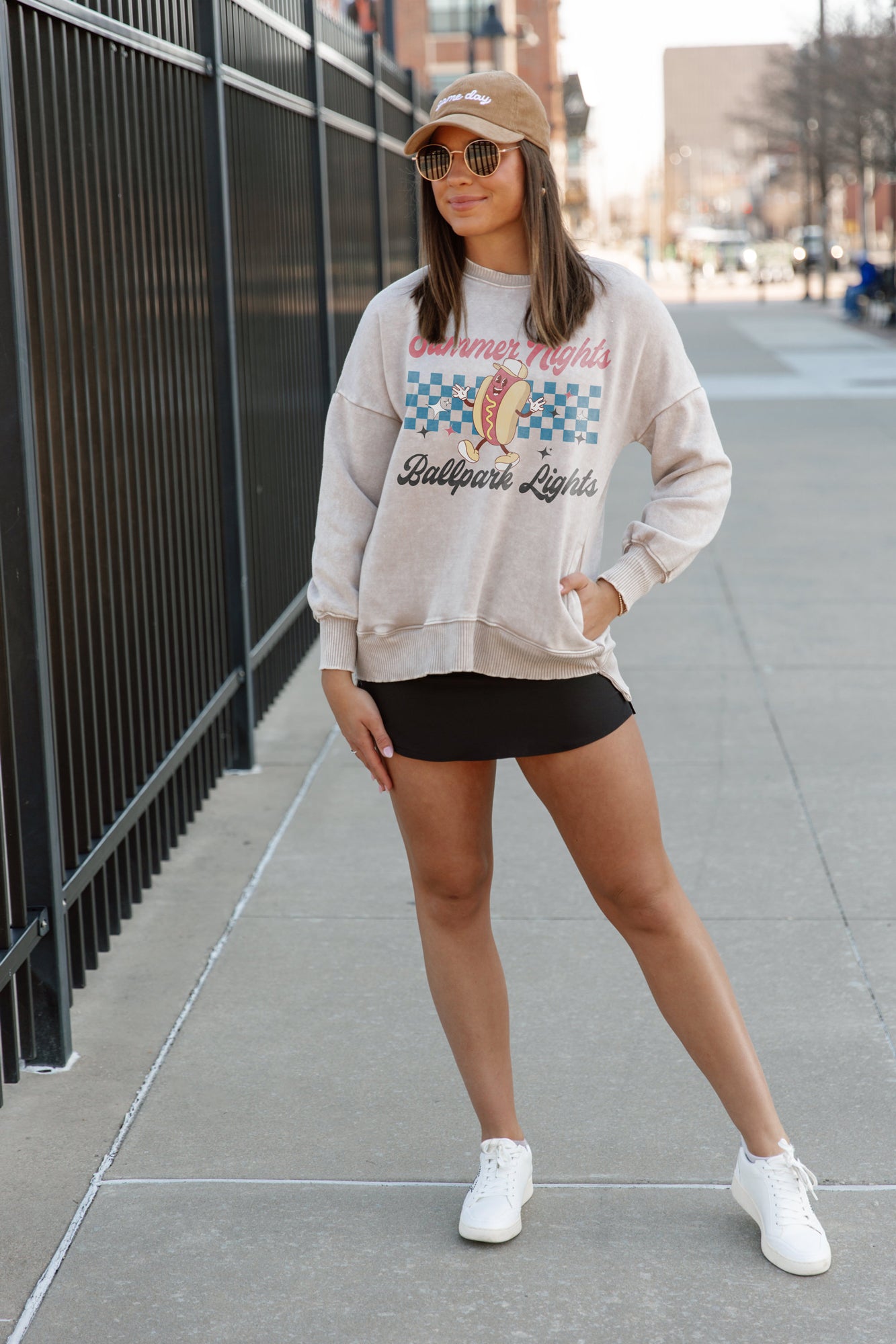 NIGHTS AT THE BALL PARK VINTAGE WASHED POCKET SWEATSHIRT