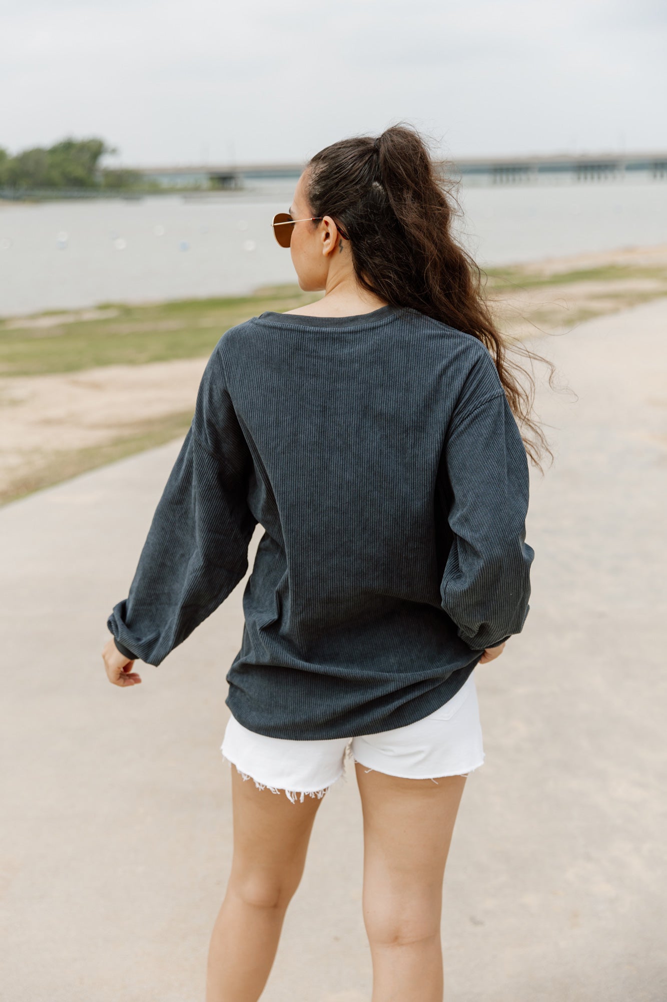 Navy Whatever Floats Your Boat Corded Vintage Wash Pullover - Back View Corded Texture Detail | Gameday Couture - SOHO