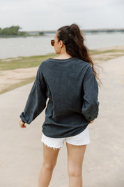 Navy Whatever Floats Your Boat Corded Vintage Wash Pullover - Back View Corded Texture Detail | Gameday Couture - SOHO