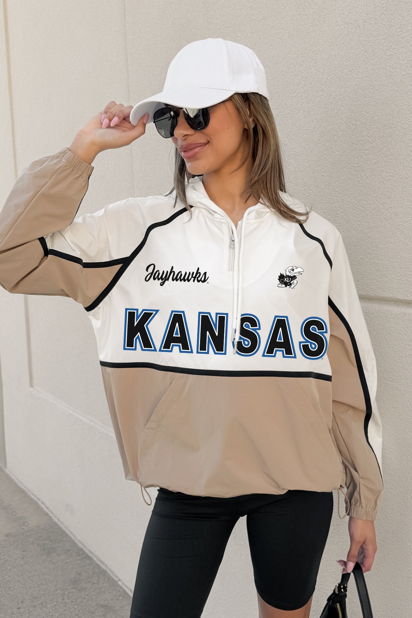 KANSAS JAYHAWKS PLAY IT COOL COLORBLOCK WINDBREAKER QUARTERZIP JACKET