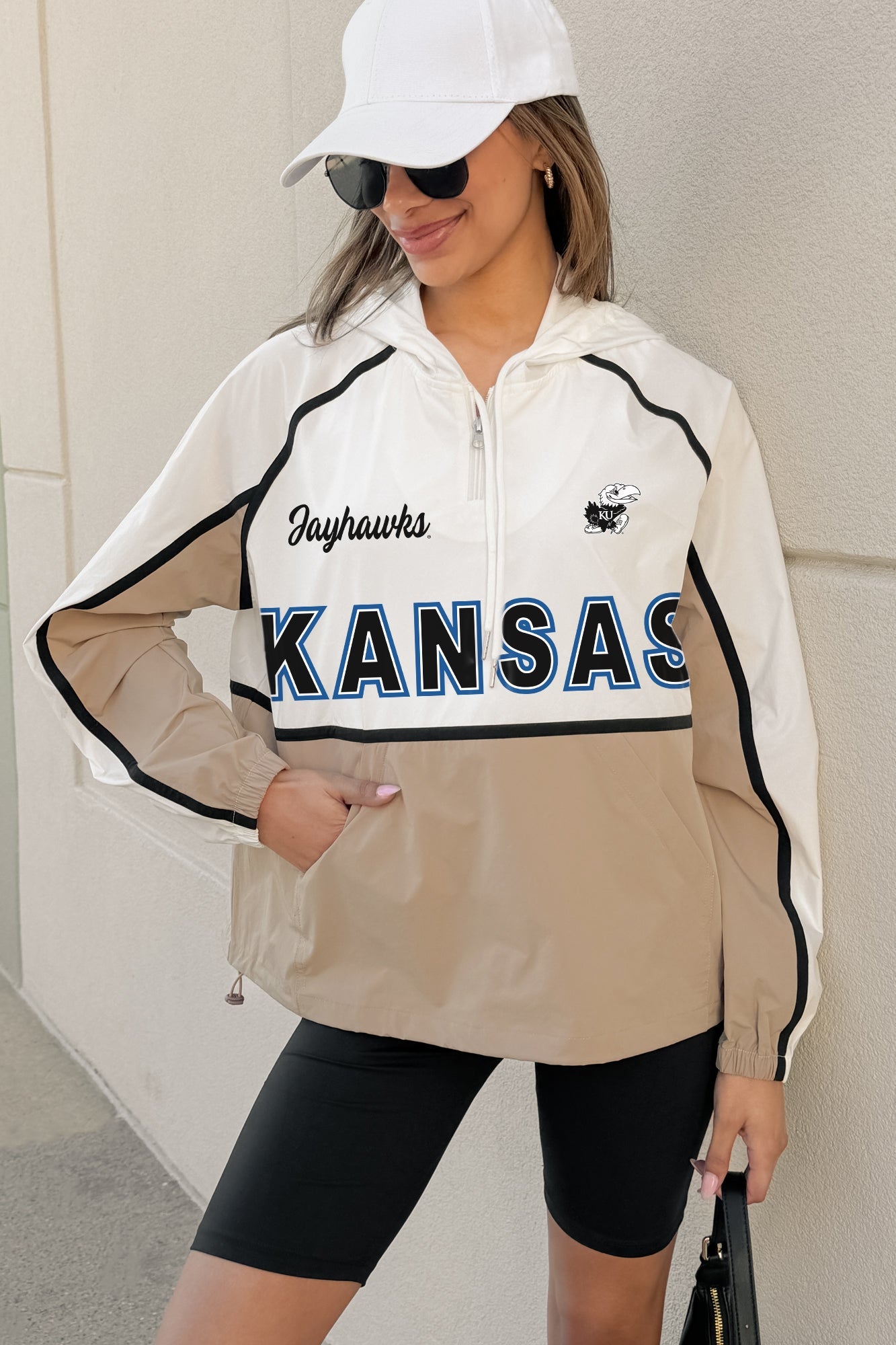 KANSAS JAYHAWKS PLAY IT COOL COLORBLOCK WINDBREAKER QUARTERZIP JACKET