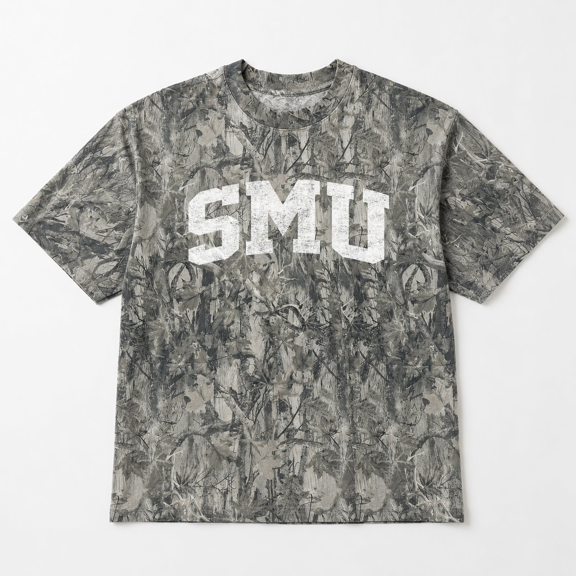SMU MUSTANGS FIELD READY VINTAGE WOODLAND CAMO UNISEX TEE