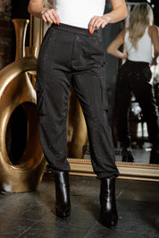 WREN RHINESTONE CHIC CARGO JOGGERS IN BLACK