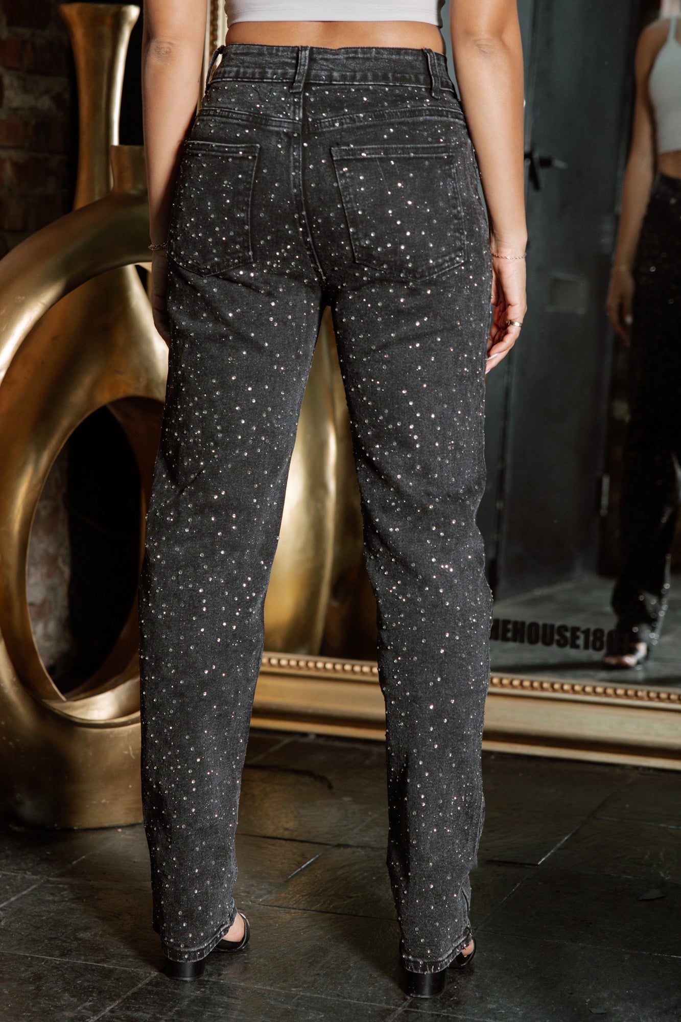 EVIE RHINESTONE EMBELLISHED JEANS IN BLACK