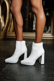 TO A POINT PLATFORM HEELED BOOTIE IN WHITE