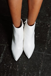 TO A POINT PLATFORM HEELED BOOTIE IN WHITE