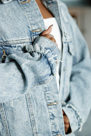ESSENTIAL DISTRESSED DENIM BOYFRIEND JACKET