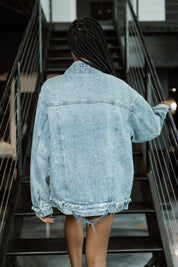 ESSENTIAL DISTRESSED DENIM BOYFRIEND JACKET