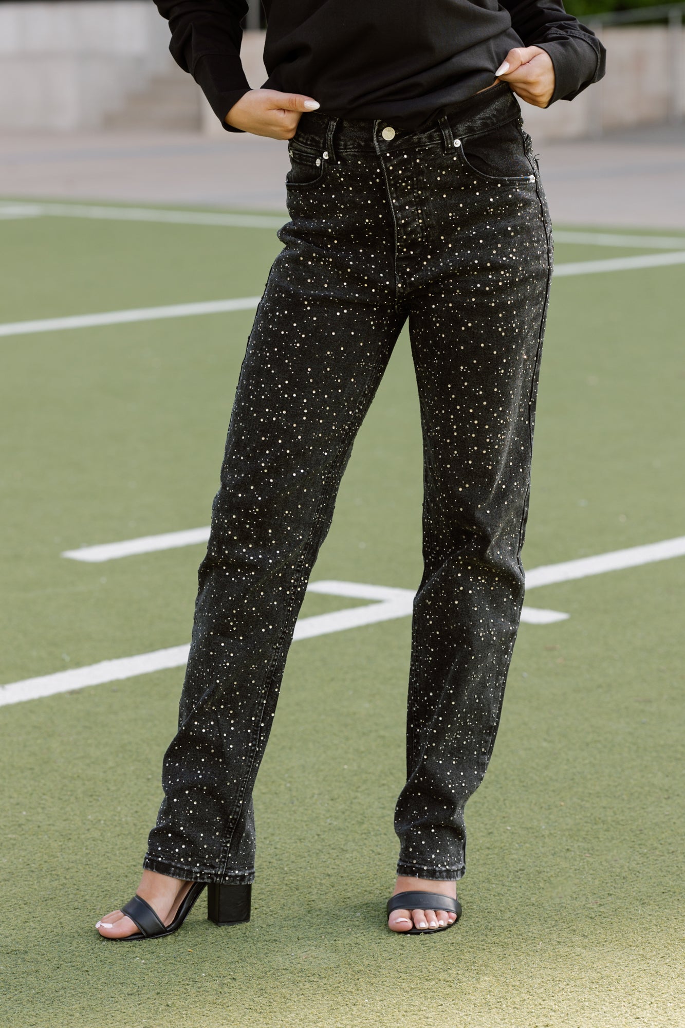 EVIE RHINESTONE EMBELLISHED JEANS IN BLACK