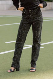 EVIE RHINESTONE EMBELLISHED JEANS IN BLACK