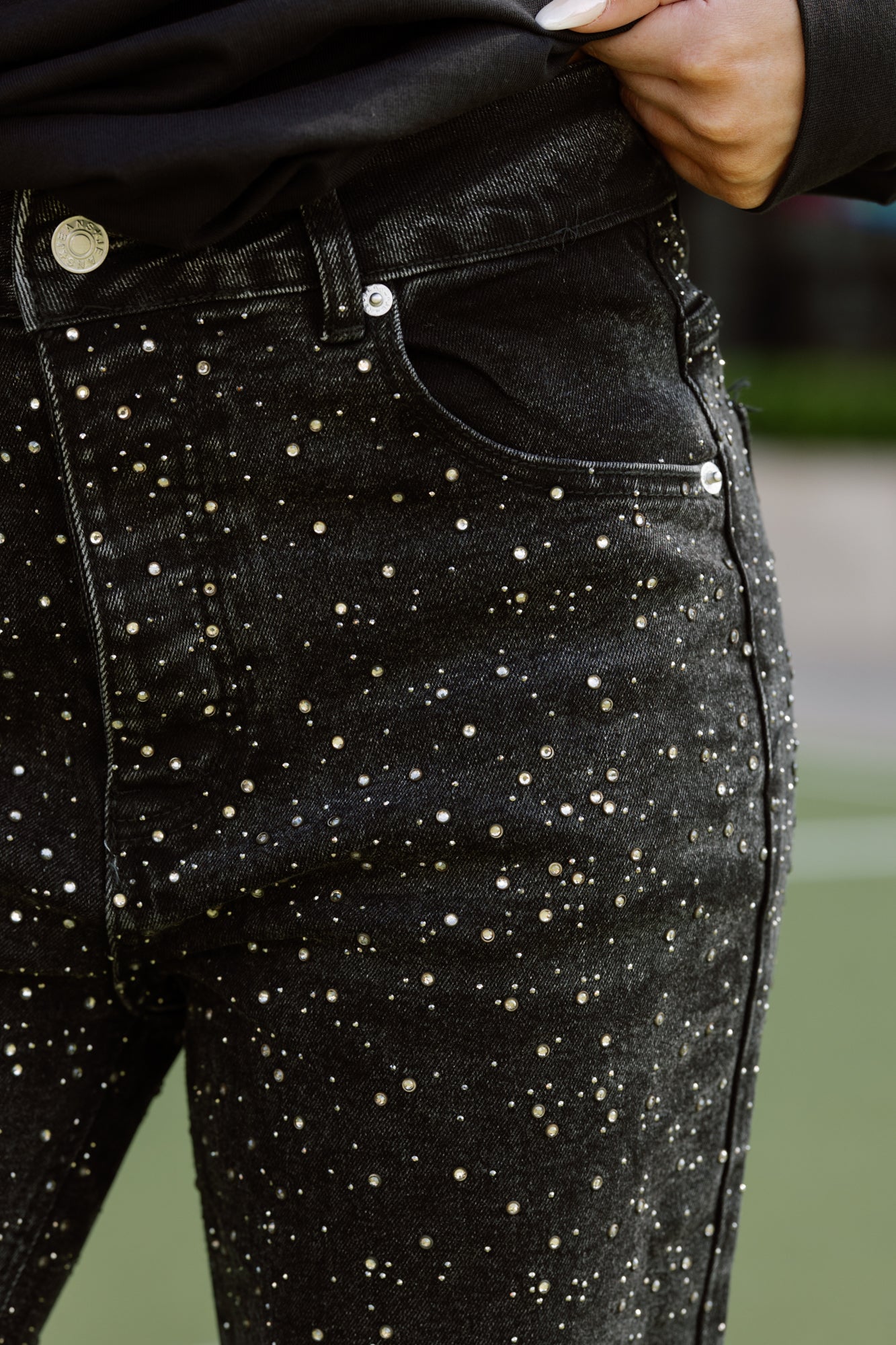 EVIE RHINESTONE EMBELLISHED JEANS IN BLACK