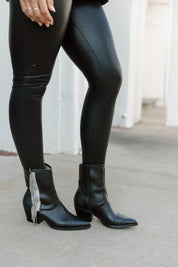 Black Leather Crystal Fringe Booties - Front Styled Look | Gameday Couture - SOHO