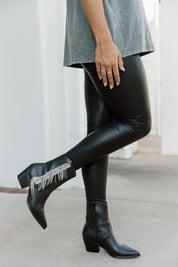 Black Leather Crystal Fringe Booties - Side View Styled Look | Gameday Couture - SOHO