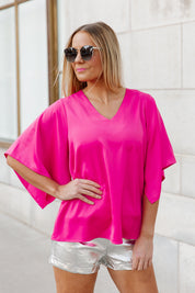 MORWEN V-NECK BAT BLOUSE IN PINK