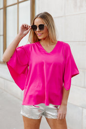 MORWEN V-NECK BAT BLOUSE IN PINK