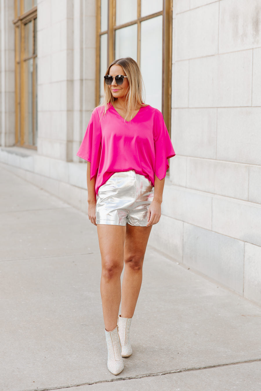 MORWEN V-NECK BAT BLOUSE IN PINK