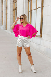MORWEN V-NECK BAT BLOUSE IN PINK