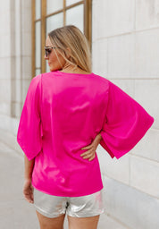 MORWEN V-NECK BAT BLOUSE IN PINK
