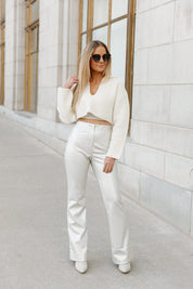 TAKE ME OUT HIGH WAIST FLARE FAUX LEATHER PANTS IN SILVER