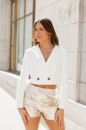 STATEMENT MAKER CROPPED BLAZER IN WHITE