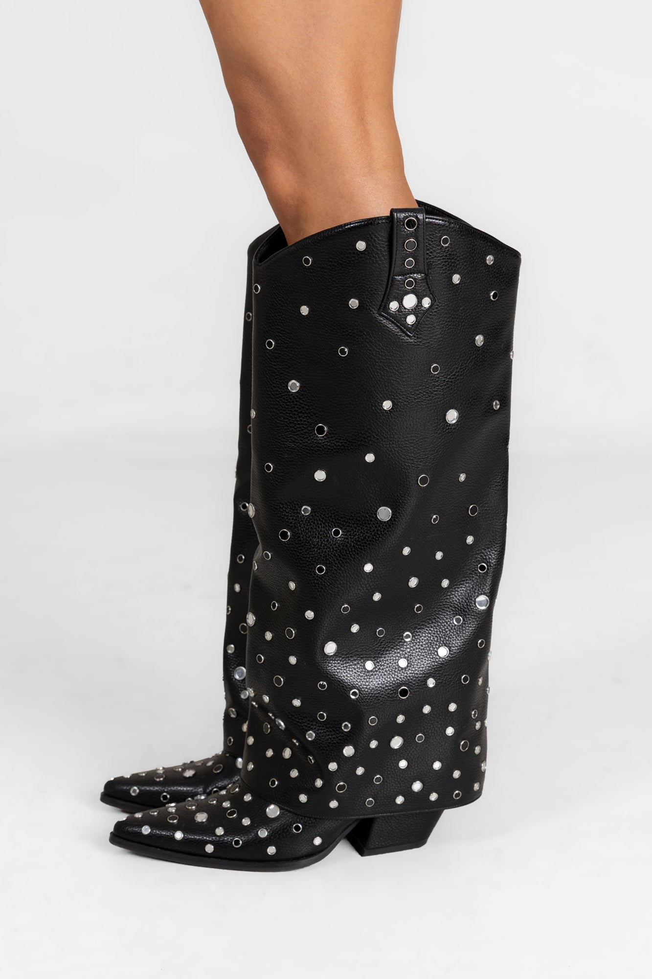 ON THE BLOCK FOLD OVER STUDDED BOOTS