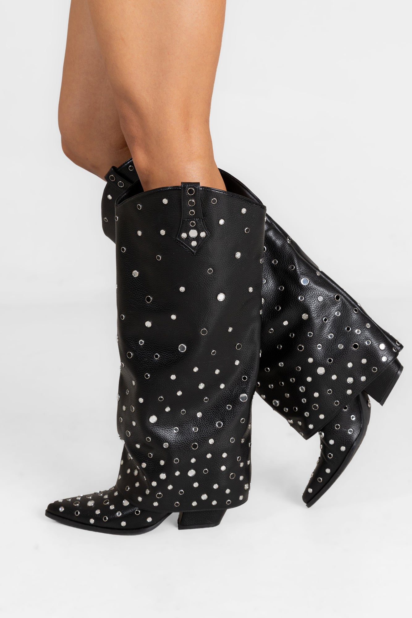 ON THE BLOCK FOLD OVER STUDDED BOOTS