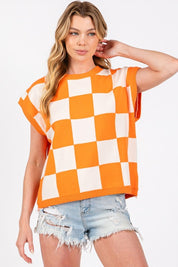 CHECKERED CHARM TOP IN ORANGE AND WHITE