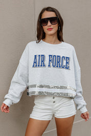 AIR FORCE FALCONS PASS THE SHINE LONG SLEEVE METALLIC SHIMMER-STRIPE TOP WITH RIBBED NECKLINE AND CUFFS