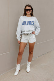AIR FORCE FALCONS PASS THE SHINE LONG SLEEVE METALLIC SHIMMER-STRIPE TOP WITH RIBBED NECKLINE AND CUFFS