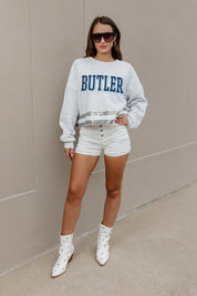 Butler Bulldogs Pass The Shine Ash/Silver Crop Sweatshirt - Full Body Tailgate Styled Look | Gameday Couture - SOHO