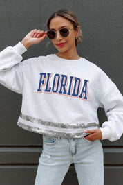 FLORIDA GATORS PASS THE SHINE Cropped Sweatshirt - On Model Close-Up | Gameday Couture - SOHO