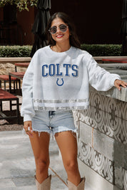 INDIANAPOLIS COLTS PASS THE SHINE LONG SLEEVE METALLIC SHIMMER-STRIPE TOP