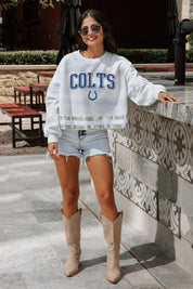 INDIANAPOLIS COLTS PASS THE SHINE LONG SLEEVE METALLIC SHIMMER-STRIPE TOP