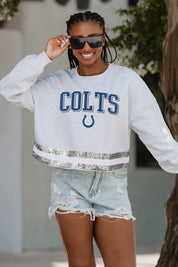 INDIANAPOLIS COLTS PASS THE SHINE LONG SLEEVE METALLIC SHIMMER-STRIPE TOP