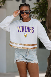 MINNESOTA VIKINGS PASS THE SHINE LONG SLEEVE METALLIC SHIMMER-STRIPE TOP