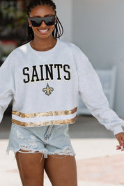 NEW ORLEANS SAINTS PASS THE SHINE LONG SLEEVE METALLIC SHIMMER-STRIPE TOP