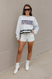 PEPPERDINE WAVES PASS THE SHINE LONG SLEEVE METALLIC SHIMMER-STRIPE TOP WITH RIBBED NECKLINE AND CUFFS