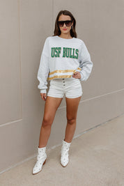 SOUTH FLORIDA BULLS PASS THE SHINE LONG SLEEVE METALLIC SHIMMER-STRIPE TOP WITH RIBBED NECKLINE AND CUFFS