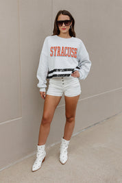 SYRACUSE ORANGE PASS THE SHINE LONG SLEEVE METALLIC SHIMMER-STRIPE TOP WITH RIBBED NECKLINE AND CUFFS