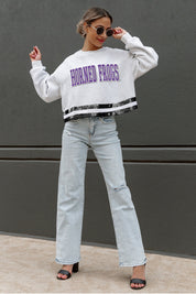 TCU HORNED FROGS PASS THE SHINE LONG SLEEVE METALLIC SHIMMER-STRIPE TOP WITH RIBBED NECKLINE AND CUFFS
