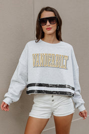 VANDERBILT COMMODORES PASS THE SHINE LONG SLEEVE METALLIC SHIMMER-STRIPE TOP WITH RIBBED NECKLINE AND CUFFS