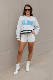 VILLANOVA WILDCATS PASS THE SHINE LONG SLEEVE METALLIC SHIMMER-STRIPE TOP WITH RIBBED NECKLINE AND CUFFS