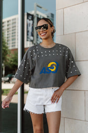 ANGELO STATE RAMS MAKING MOVES ALL-OVER RHINESTONE CROPPED TEE WITH YOKE