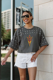 ARIZONA STATE SUN DEVILS MAKING MOVES ALL-OVER RHINESTONE CROPPED TEE WITH YOKE