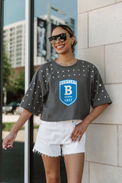 BENTLEY FALCONS MAKING MOVES ALL-OVER RHINESTONE CROPPED TEE WITH YOKE