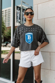 BENTLEY FALCONS MAKING MOVES ALL-OVER RHINESTONE CROPPED TEE WITH YOKE