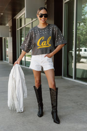 CALIFORNIA GOLDEN BEARS MAKING MOVES ALL-OVER RHINESTONE CROPPED TEE WITH YOKE
